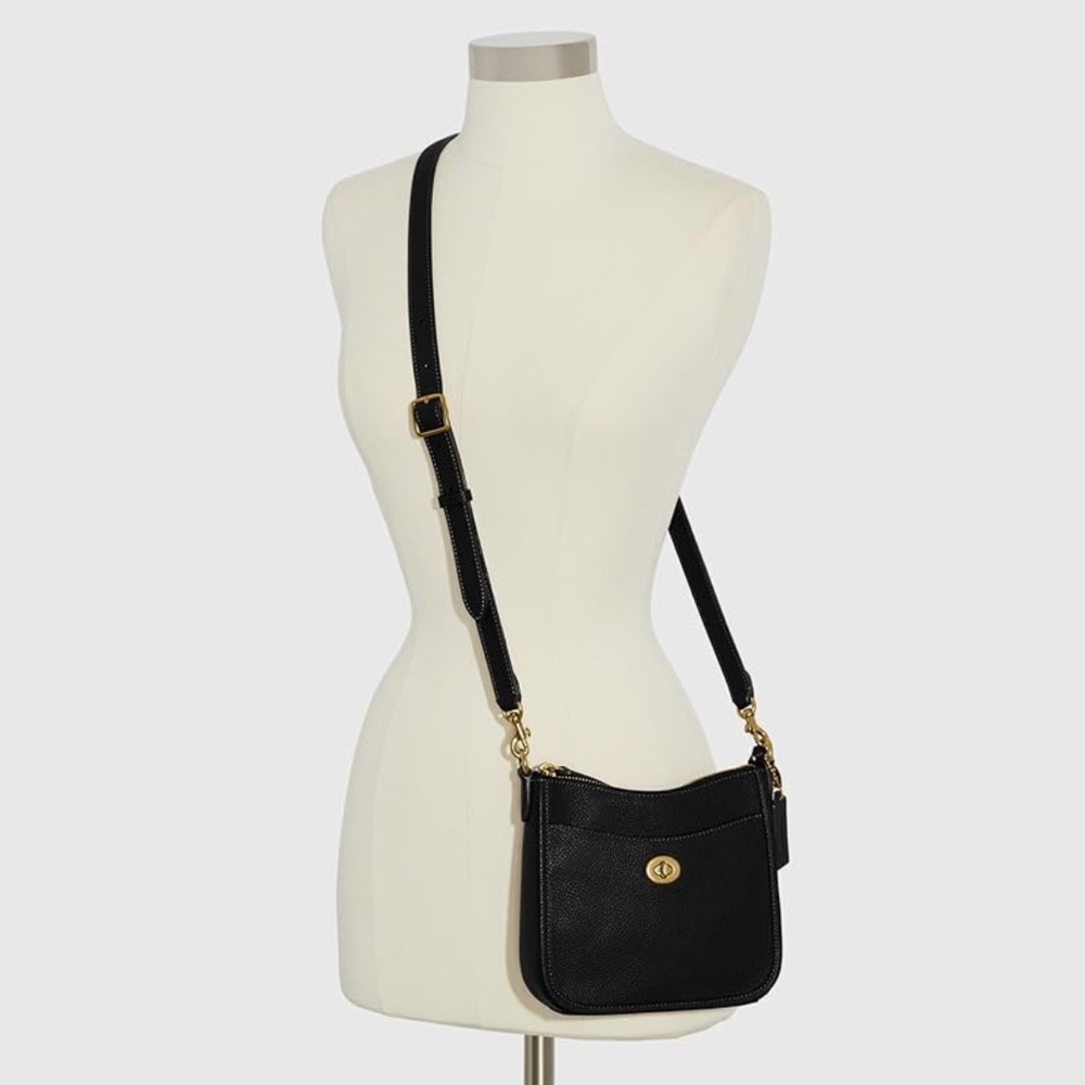 Coach Black Pebbled Leather Crossbody Bag with Gold Hardware